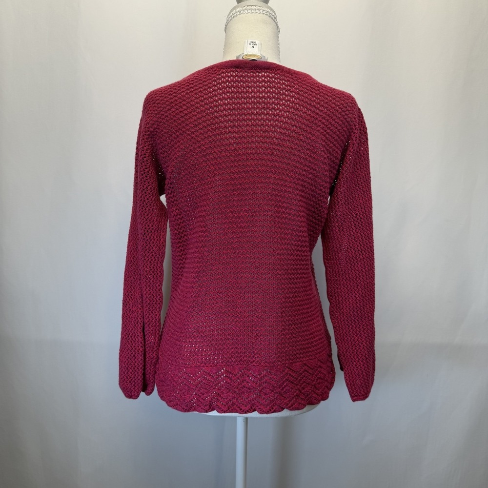Talbots Petite Pink Open Knit Crochet Pullover Sweater with Tie Neck Size M - Picture 2 of 4